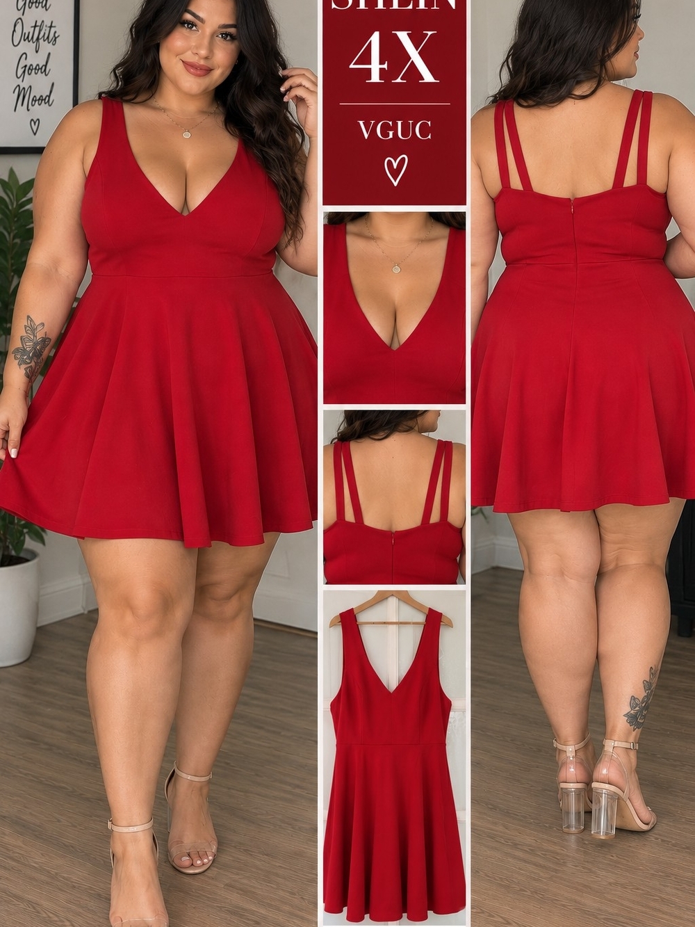 SHEIN Red V-Neck Fit & Flare Mini Dress
